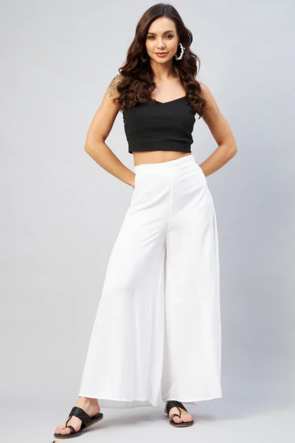 Viscose Rayon Solid White Handloom Palazzo