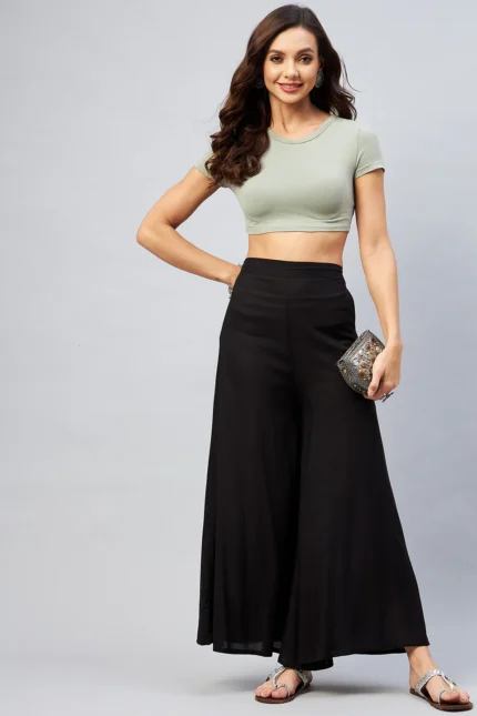 Viscose Rayon Solid Black Handloom Palazzo