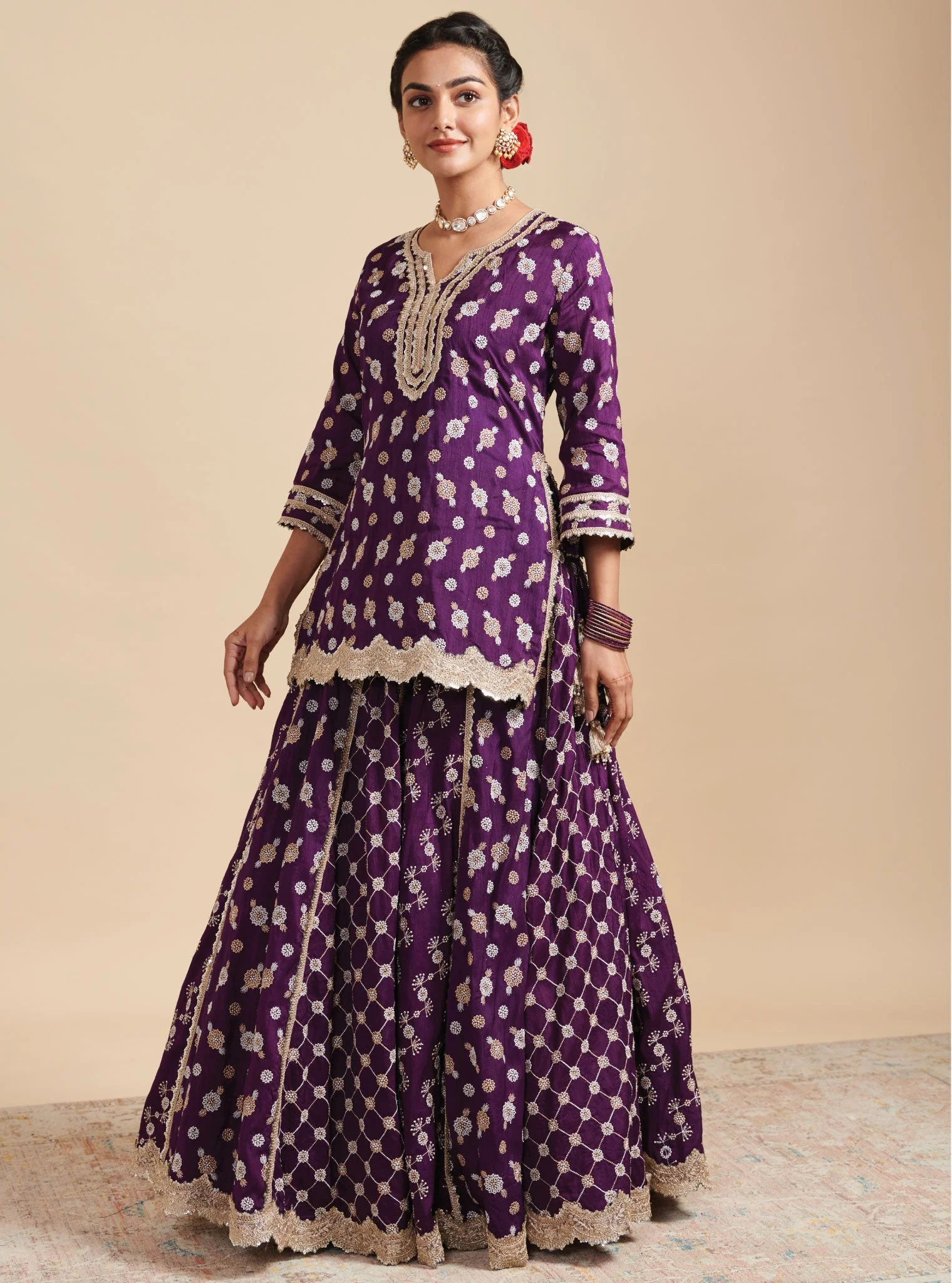 Surkh Silk Purple Kurta with Lehenga Set - Image 4