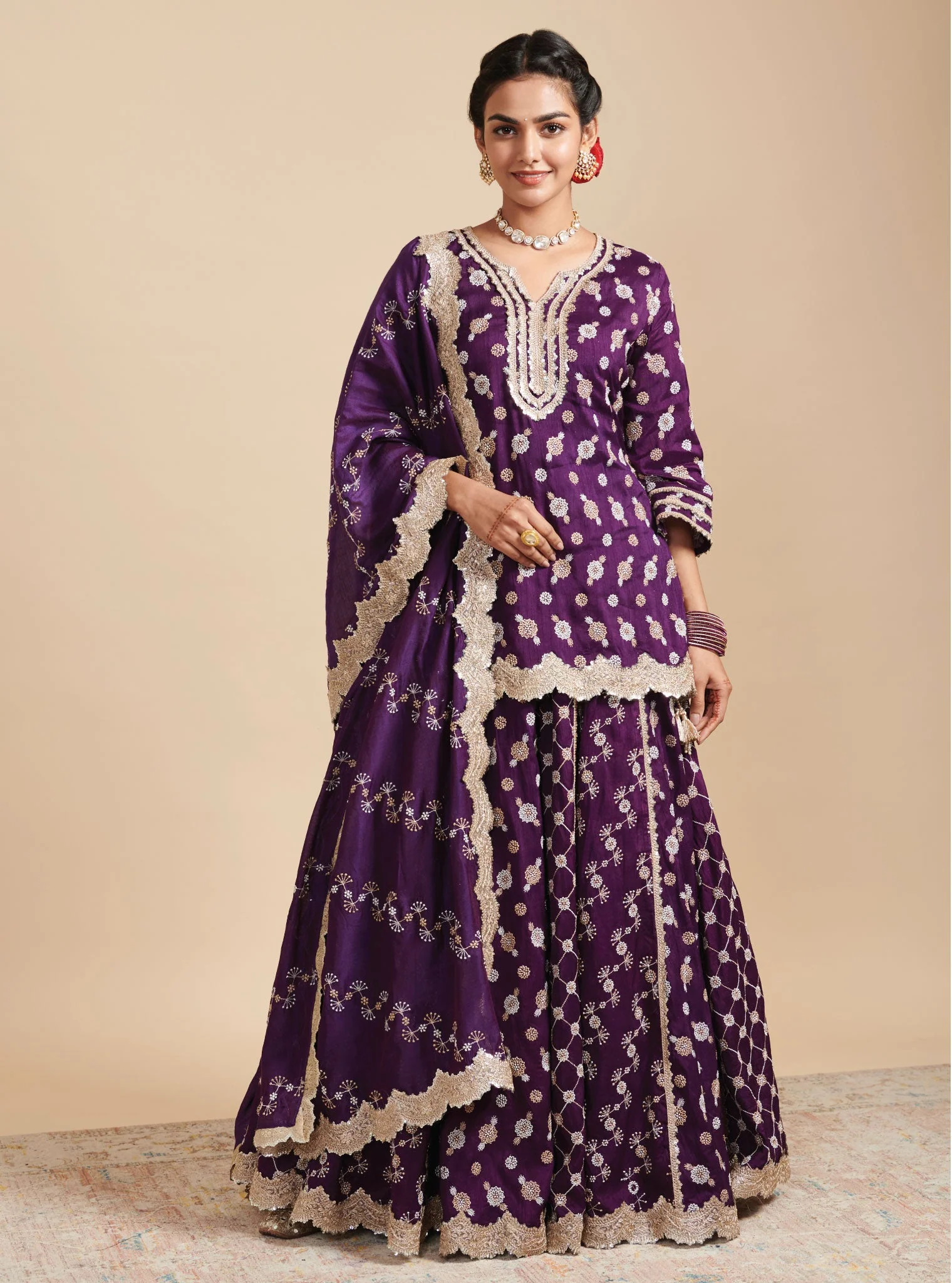 Surkh Silk Purple Kurta with Lehenga Set - Image 5