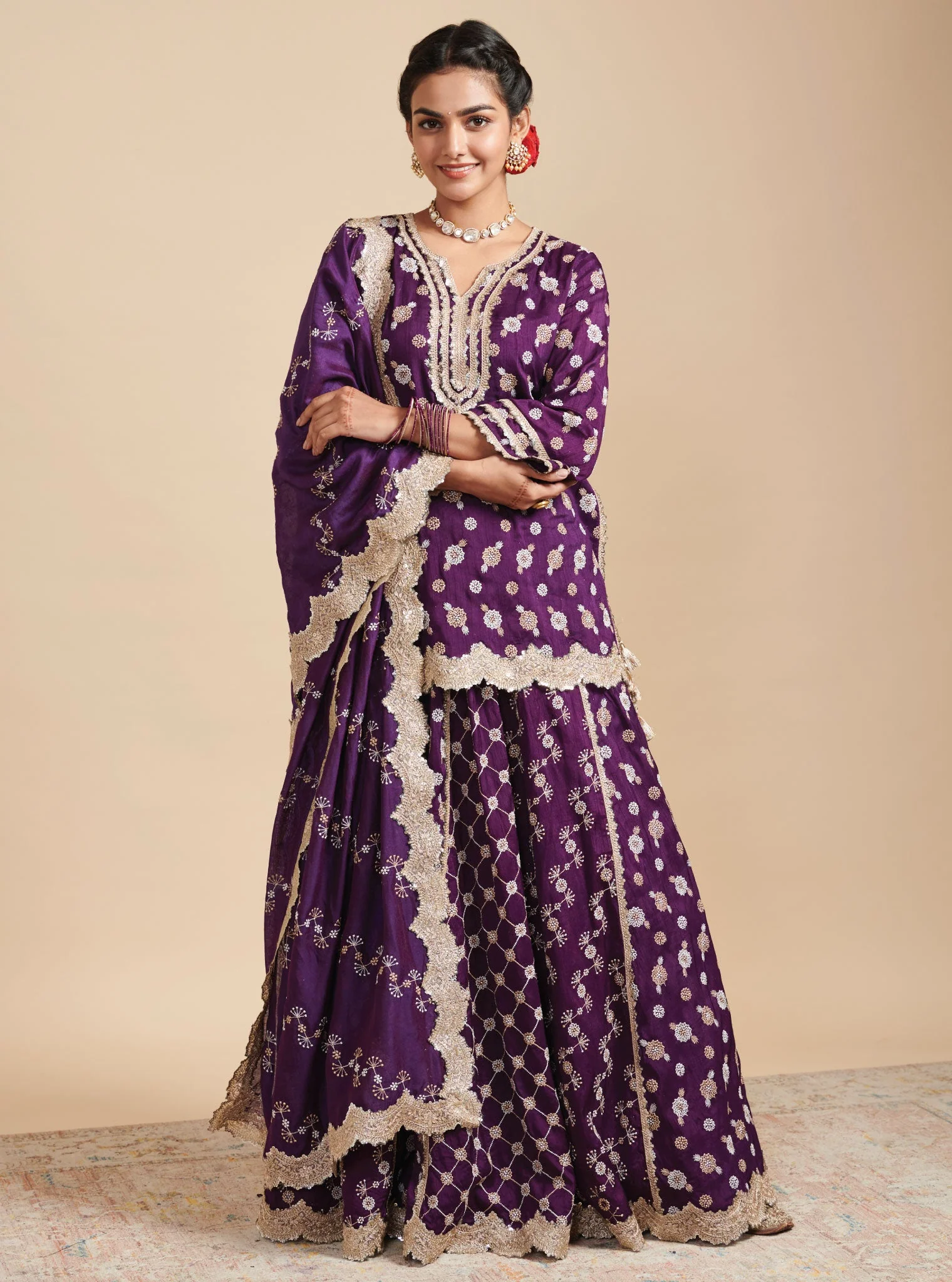 Surkh Silk Purple Kurta with Lehenga Set - Image 7