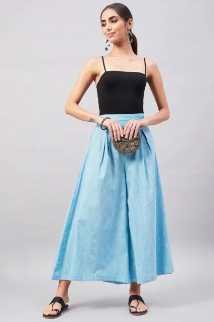 Casual Smart Skyblue Handloom Palazzo