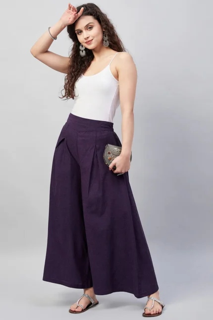 Wine Smart Casual Handloom Palazzo