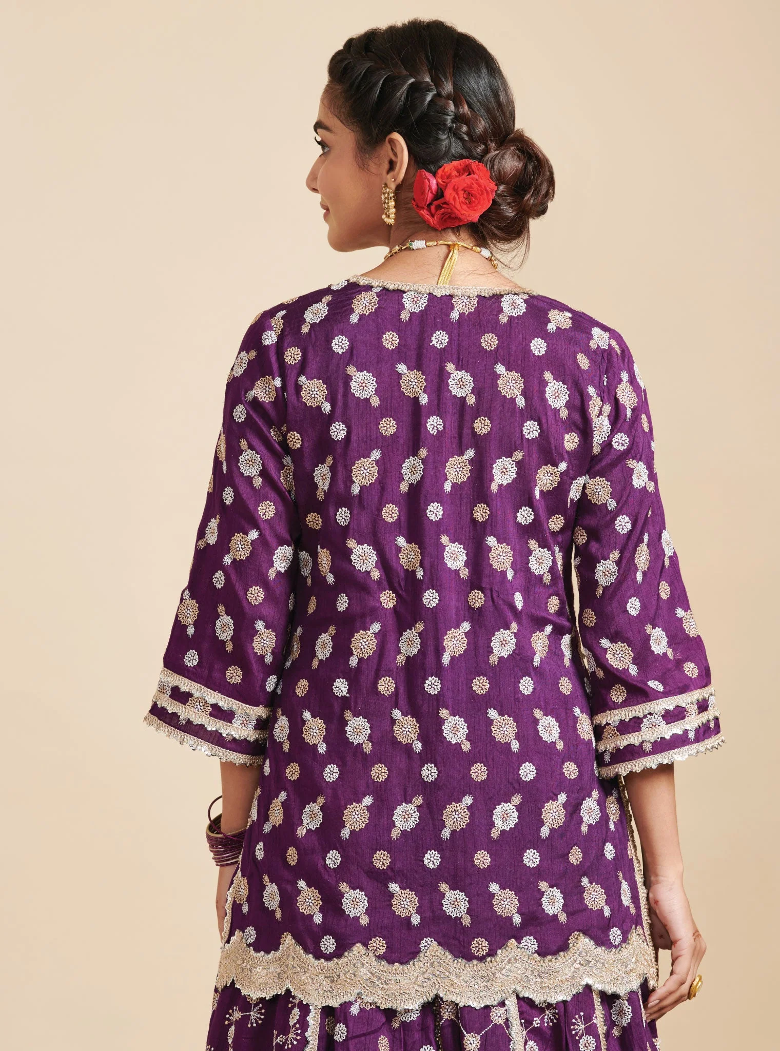 Surkh Silk Purple Kurta with Lehenga Set - Image 3