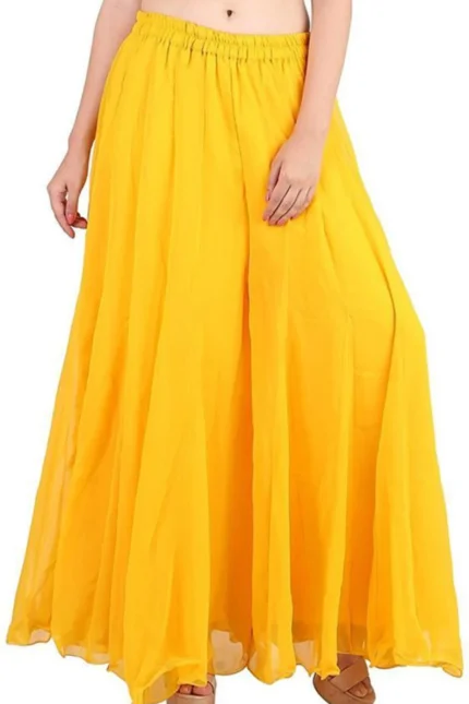 Women Flared Yellow Georgette Trousers
