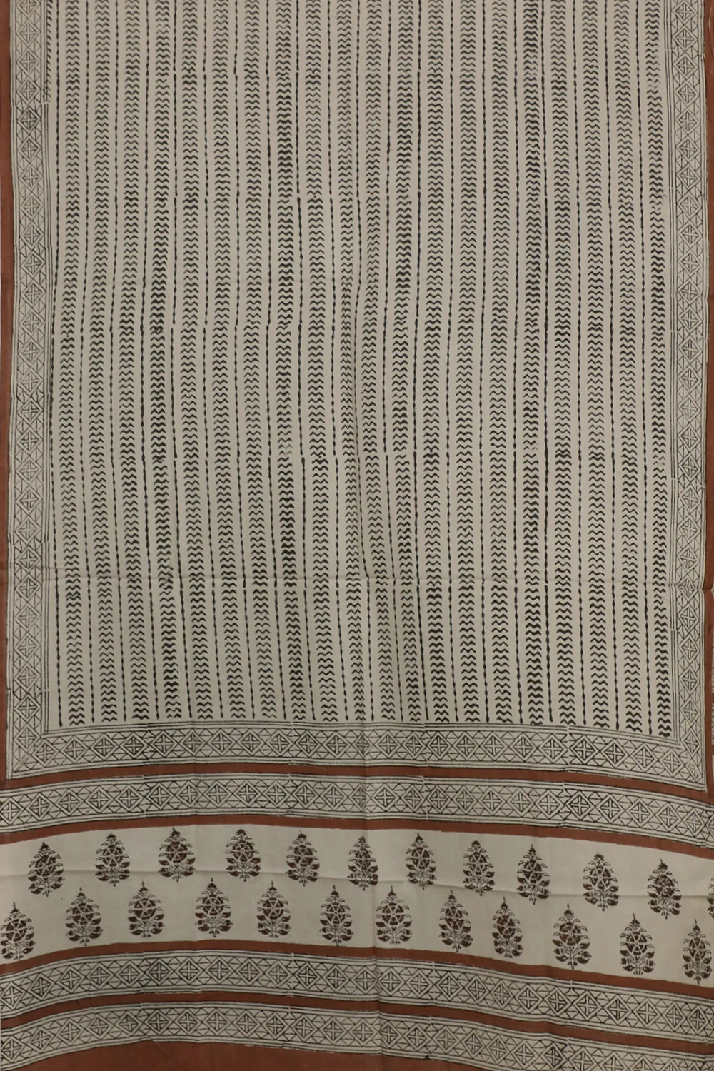 Striped Pattern on Cream Block Printed Mul Cotton Dupatta - Image 3